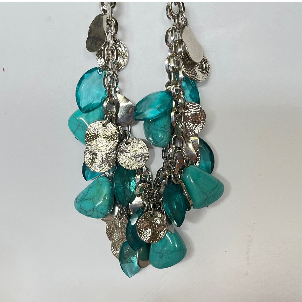 Turquoise Color Statement Necklace Silver Tone Chain Fashion Jewelry